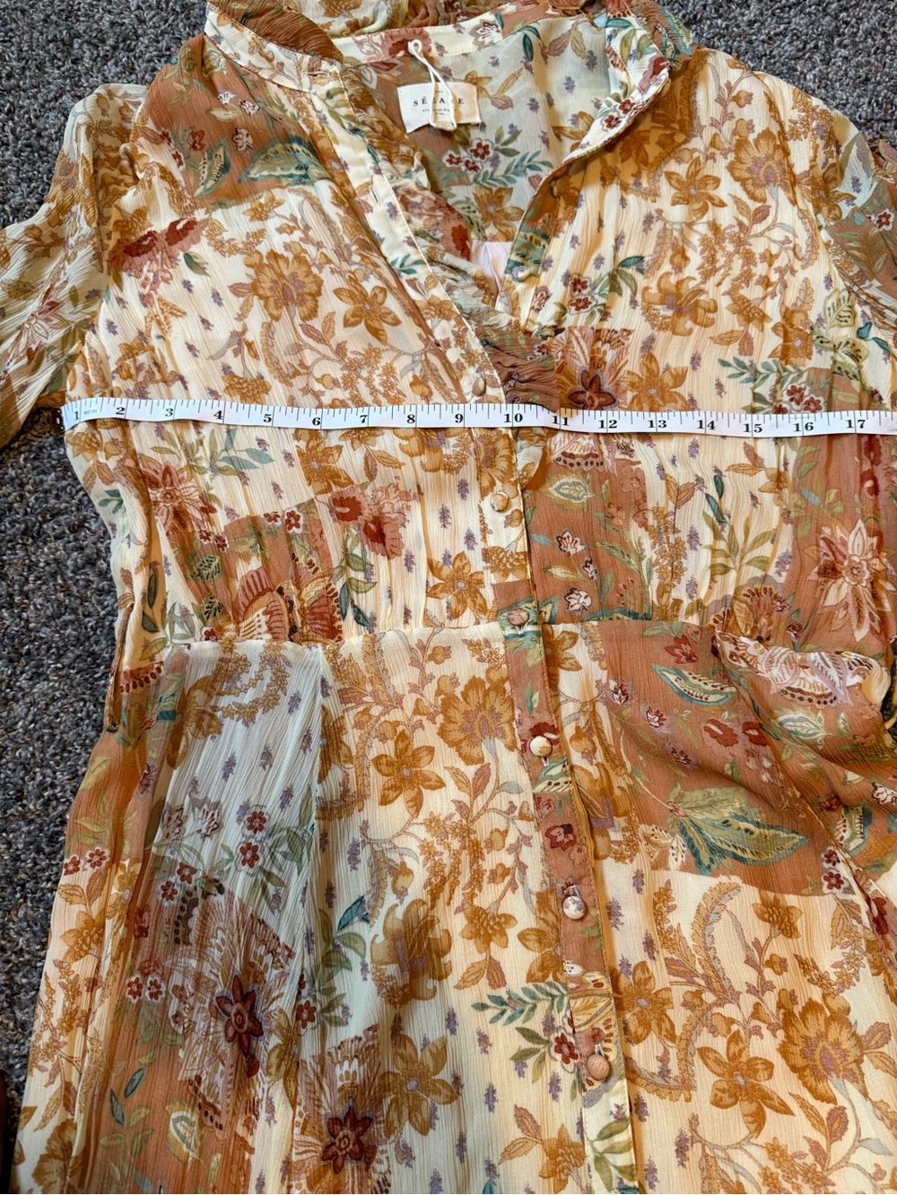 Sezane Loree Dress Patchwork Camel - Size 42 missing the fabric belt - Picture 4 of 5